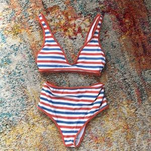 small red/white/blue striped high wasted bikini